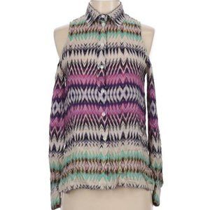 Parker Printed Silk Cold Shoulder Keyhole Cut-out Blouse S